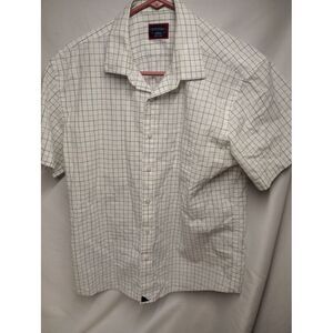 Untuckit Shirt Medium‎ Green Blue White Short Sleeve Plaid Cotton Button Up